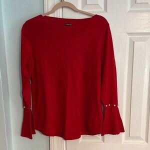 Hannah Red Long Sleeve Top with Pearl Accents